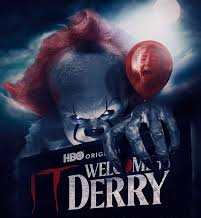 IT: Welcome to Derry” — eerie town sign glowing at dusk.