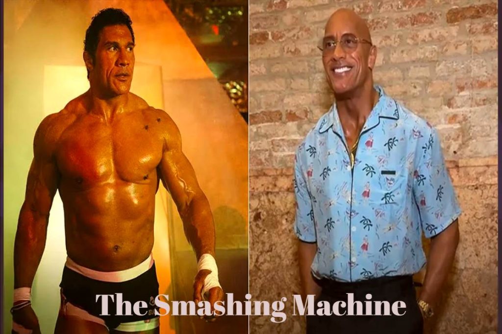 The Smashing Machine intense cage-fight sequence still image.